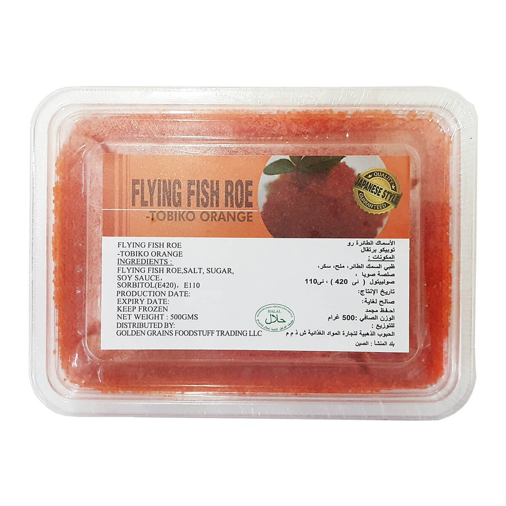 GGFT Orange Tobiko flying fish roe in a 500G frozen foodservice pack